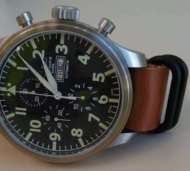 Zeno pilot watch on a handmade leather Zulu strap from #cheapestnatostraps.com #zeno #zulustrap #leathernatostrap #natostrap #natoband #watchband #watchstrap #pilotwatch