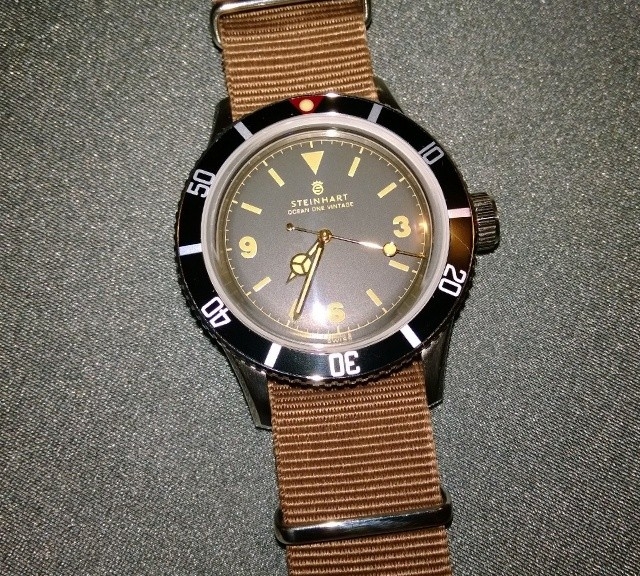 Steinhart Ocean One Vintage on a $7 NATO strap from #cheapestnatostraps.com #steinhart #diverswatch #vintagewatch #natostrap #natoband #klocksnack #watchuseek