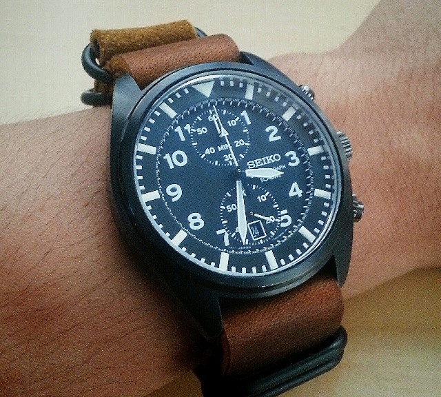 Seiko chronograph on a handmade leather Zulu strap from #cheapestnatostraps.com #seiko #chronograph #zulustrap #leathernatostrap #natostrap #natoband