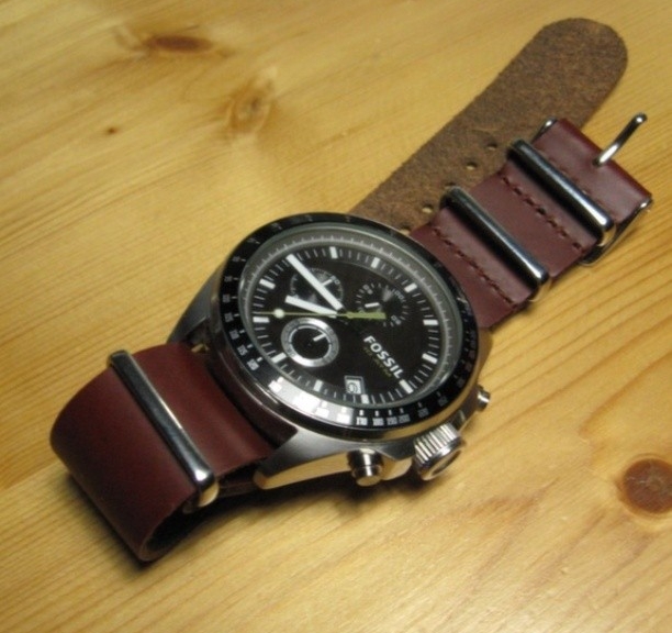 Fossil Chronograph on a $15 leather NATO strap from #cheapestnatostraps #fossil #leathernatostrap #natostrap #natoband