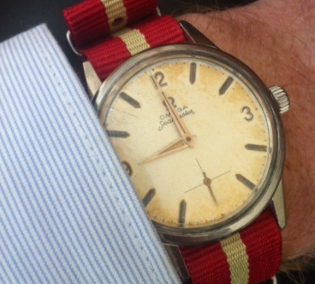 Vintage Omega on a $7 NATO strap from #cheapestnatostraps.com #omega #vintagewatch #natostrap #natoband #klocksnack