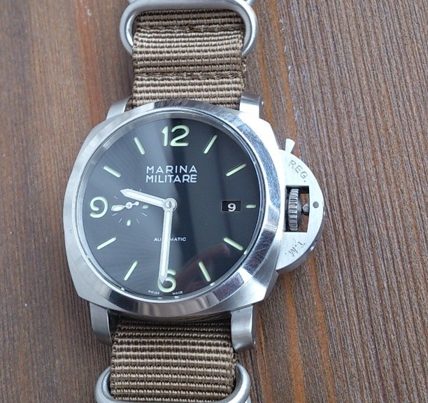 Marina Militare on a Zulu strap from #cheapestnatostraps.com #marinamilitare #panerai #zulustrap #natostrap #natoband