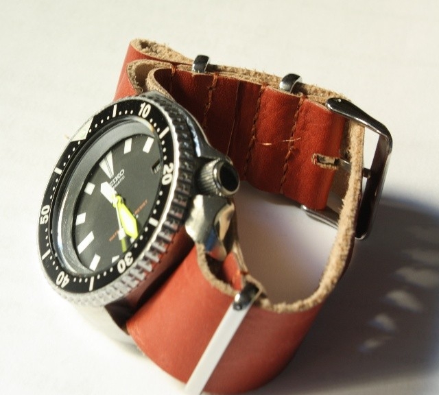 Seiko divers watch on a $15 leather NATO strap from #cheapestnatostraps.com #seiko #diverswatch #leathernatostrap #natostrap #natoband #instawatch #watchuseek #klocksnack