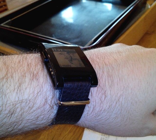 Pebble Smartwatch on a $15 leather NATO strap from #cheapestnatostraps.com #pebble #smartwatch #leathernatostrap #natostrap #natoband #instawatch
