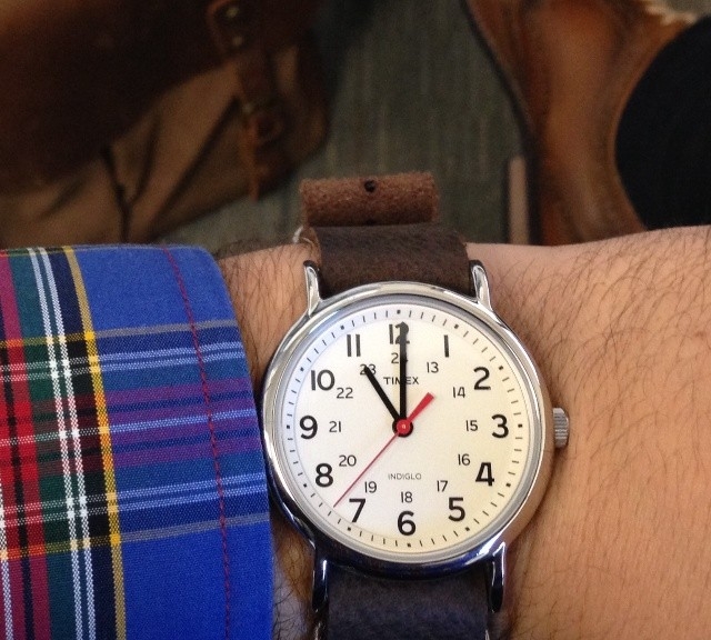 Timex Weekender on a vintage leather NATO strap from #timex #timexweekender #weekender #leathernatostrap #natostrap #natoband #klocksnack #watchuseek