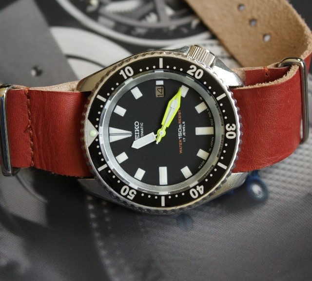 Seiko divers watch on a $15 leather NATO strap from #cheapestnatostraps.com #seiko #diverswatch #leathernatostrap #natostrap #natoband #instawatch #klocksnack #watchuseek