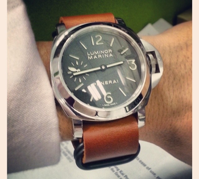 Panerai PAM111 on a leather Zulu strap from #cheapestnatostraps.com #panerai #zulustrap #leathernatostrap #natostrap #natoband #instawatch #klocksnack #watchuseek