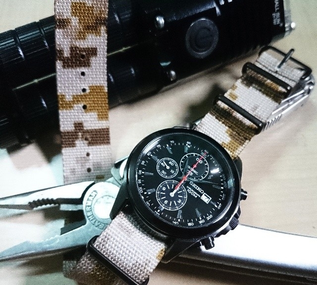 @dxsibo's Seiko Chronograph on a PVD coated NATO strap from #cheapestnatostraps.com #seiko #chronograph #natostrap #natoband #camo #watchuseek #klocksnack #instawatch