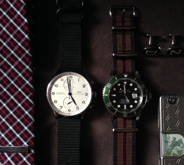 @cypressvalley's IWC Portuguese and Rolex Submariner LV on premium NATO straps from #cheapestnatostraps.com #iwcportuguese #iwc #rolexsubmariner #rolex #submariner #leathernatostrap #natostrap #natoband #klocksnack #watchuseek