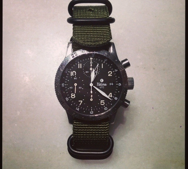 Tutima UTC on a khaki green Zulu strap with black hardware from #cheapestnatostraps.com #tutima #zulustrap #natostrap #natostrap #klocksnack #watchuseek #watchband #watchstrap