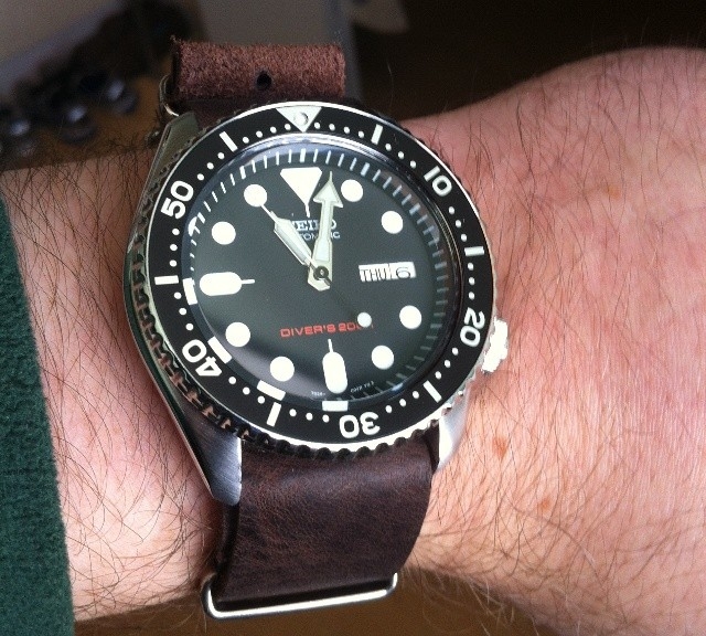 Seiko diver on a leather NATO strap from #cheapestnatostraps.com #seikodiver #seiko #leathernatostrap #natostrap #natoband #klocksnack #watchuseek