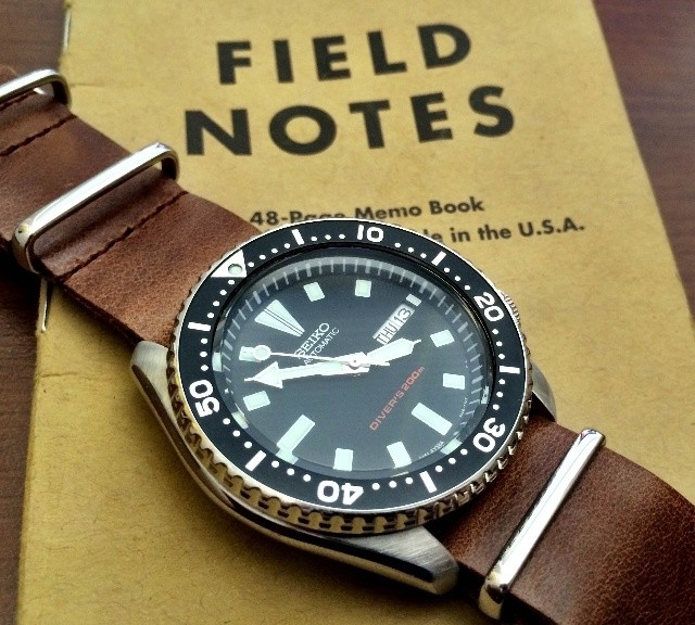 Seiko on a leather NATO strap from #cheapestnatostraps.com #seiko #seikodiver #leathernatostrap #natostrap #natoband #klocksnack #watchuseek #watchband #watchstrap