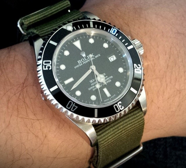 Rolex Sea Dweller on a khaki green premium NATO strap from #cheapestnatostraps.com #rolexseadweller #rolex #seadweller #natostrap #natoband #klocksnack #watchuseek #watchband #watchstrap