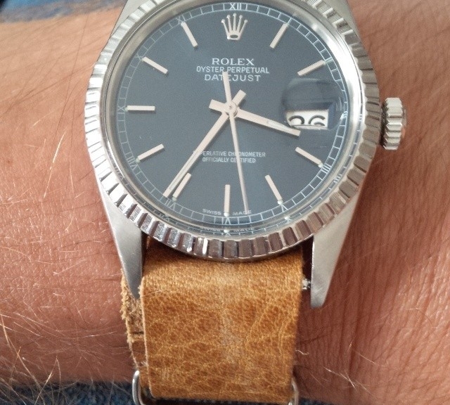 Rolex Datejust on a tanned leather NATO strap from #cheapestnatostraps.com #rolexdatejust #rolex #datejust #leathernatostrap #natostrap #natoband #klocksnack #watchuseek #instawatch #watchesofinstagram