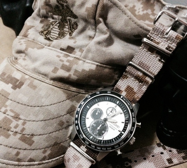 Seiko Chronograph on a NATO strap from #cheapestnatostraps.com #seikochronograph #seiko #natostrap #natoband #camo #klocksnack #watchuseek #instawatch #watchesofinstagram #watchaddict #wristporn